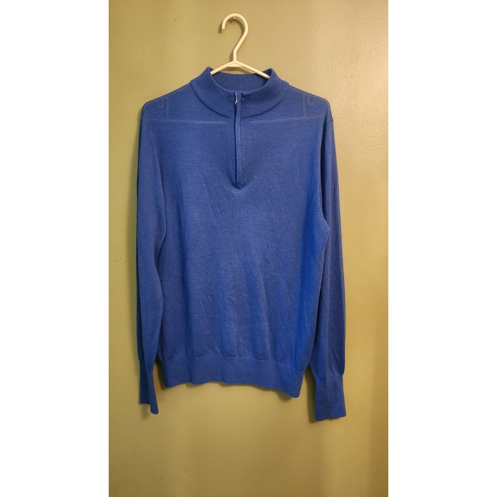 Patrick Assaraf Mens LG Long‎ Sleeve Blue 1/4 Zip Sweater Merino Wool/silk/cashm